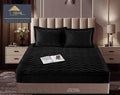 Husa de Pat Catifelata cu Elastic, 140 x 200 cm, cu Doua Fete de Perna , Negru , C648