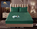 Husa de Pat Catifelata cu Elastic, 160 x 200cm, cu Doua Fete de Perna , Verde , C636