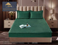Husa de Pat Catifelata cu Elastic, 180 x 200cm, cu Doua Fete de Perna, Verde , C625