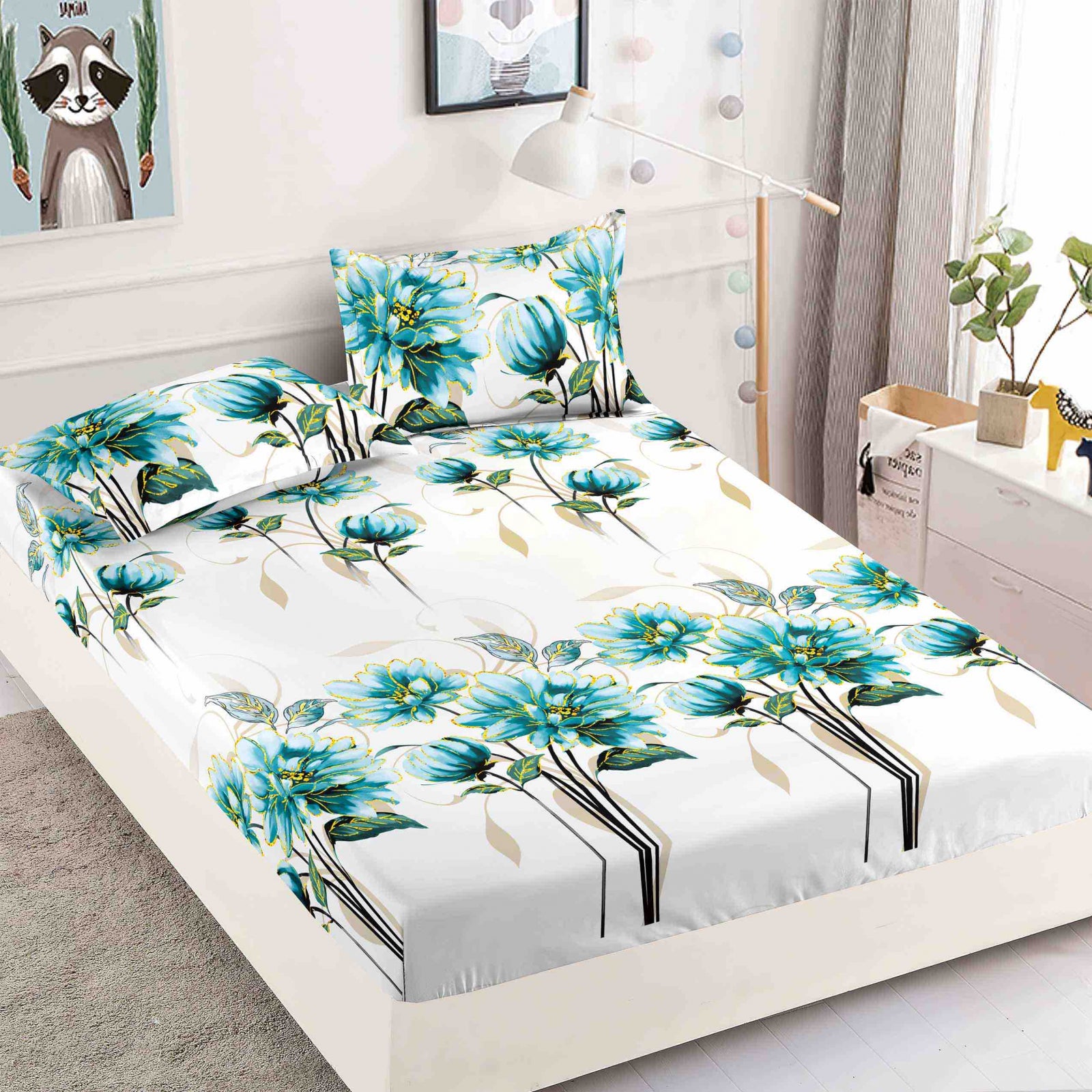 Husa de pat din Finet cu Elastic cu 2 fete de perna 180x200 , C868