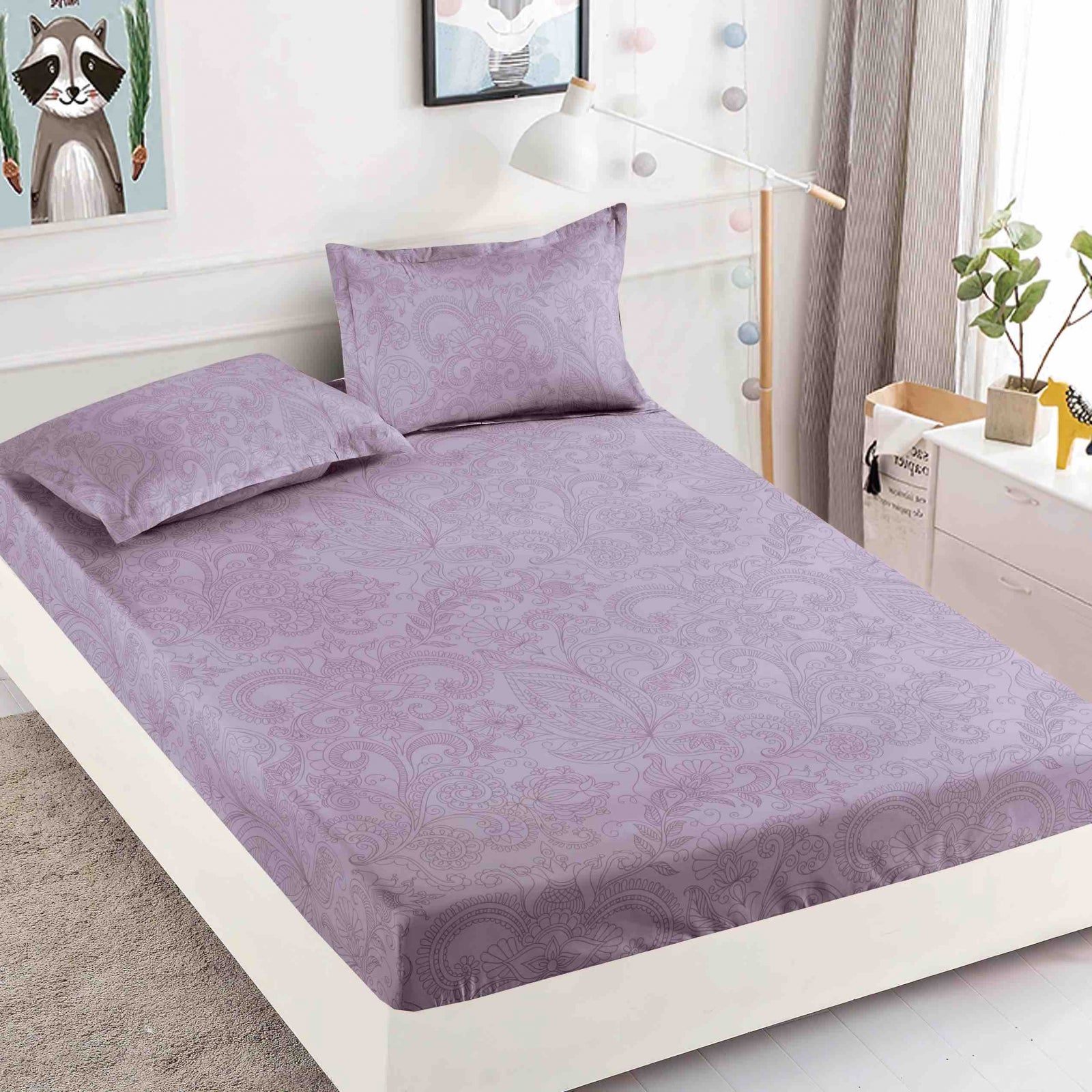Husa de pat din Finet cu Elastic cu 2 fete de perna 180x200 , C951