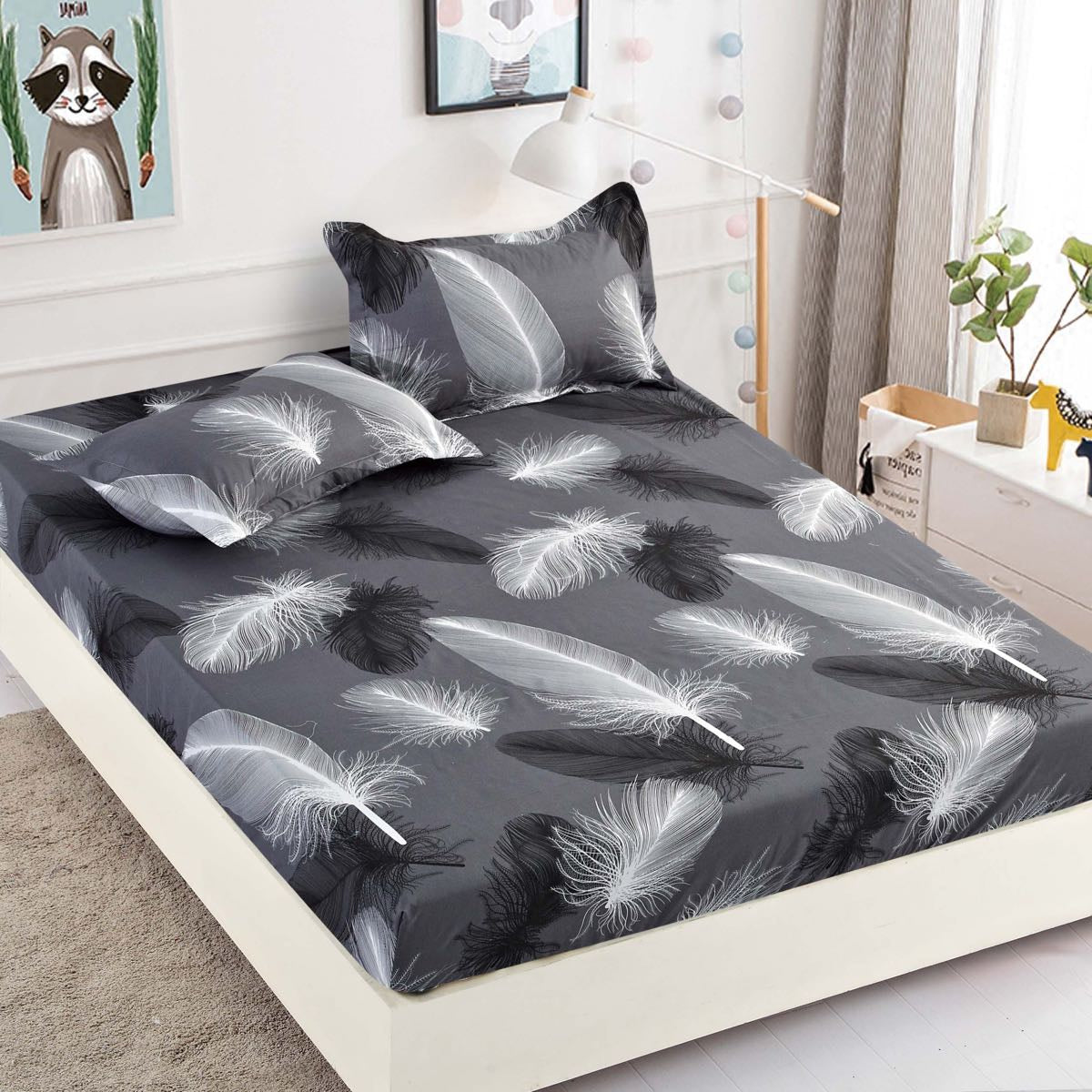 Husa de pat din Finet cu Elastic cu 2 fete de perna 180x200 , C971