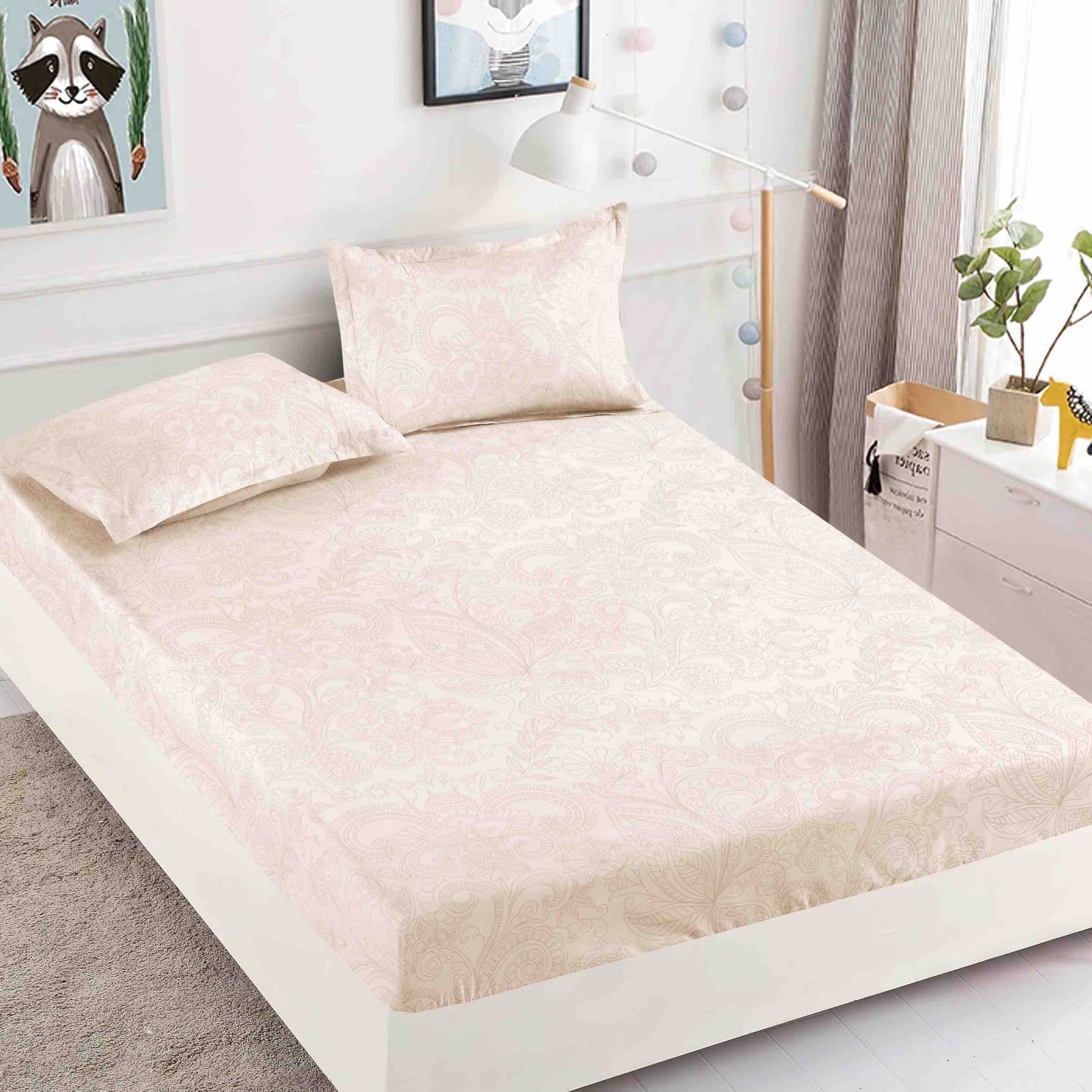 Husa de pat din Finet cu Elastic cu 2 fete de perna 180x200 , C950