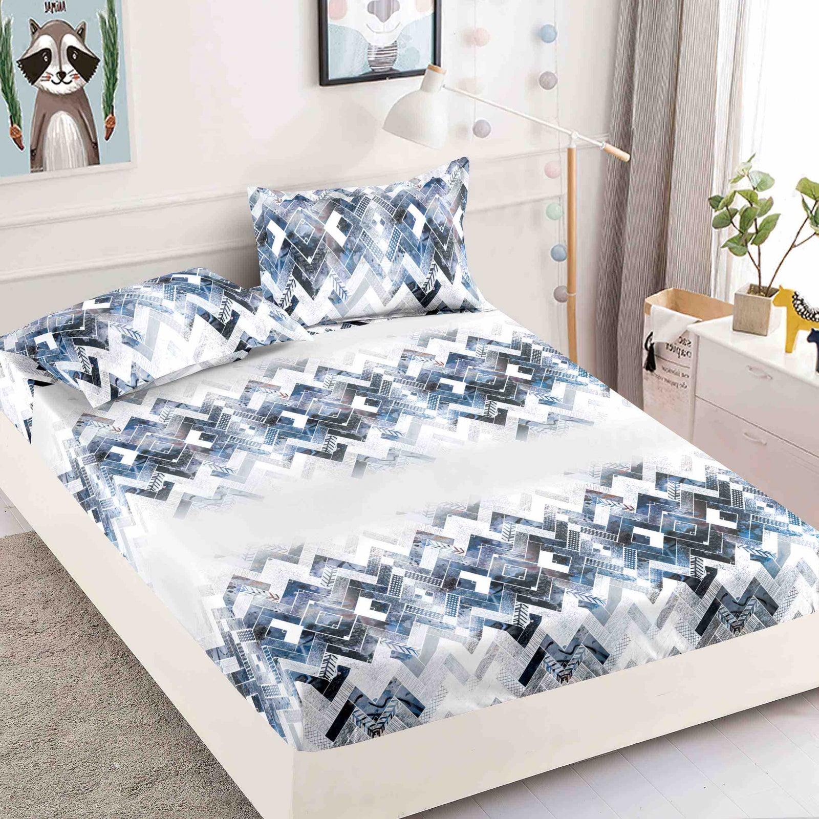 Husa de pat din Finet cu Elastic cu 2 fete de perna 180x200 , C870