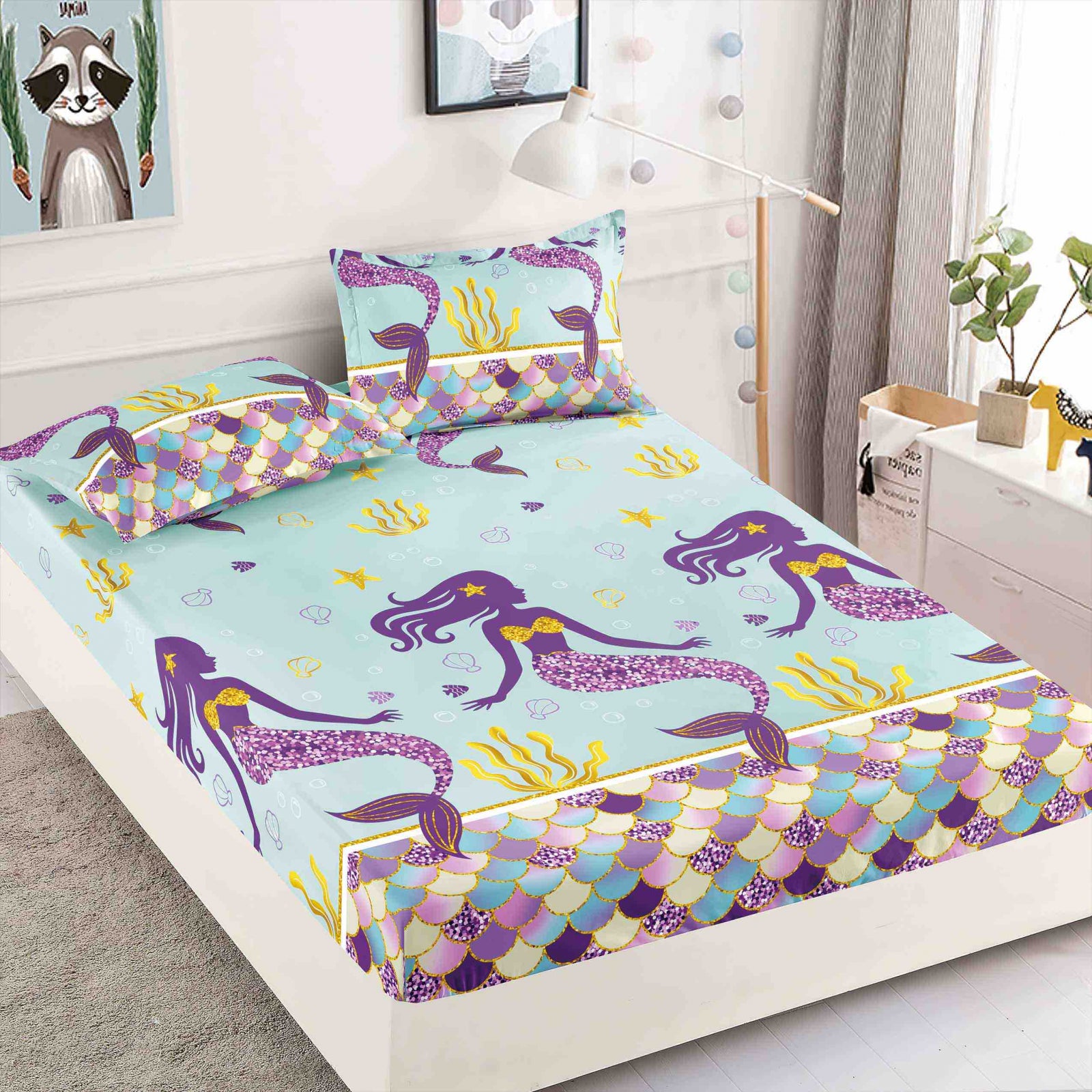Husa de pat din Finet cu Elastic cu 2 fete de perna 180x200 , C858