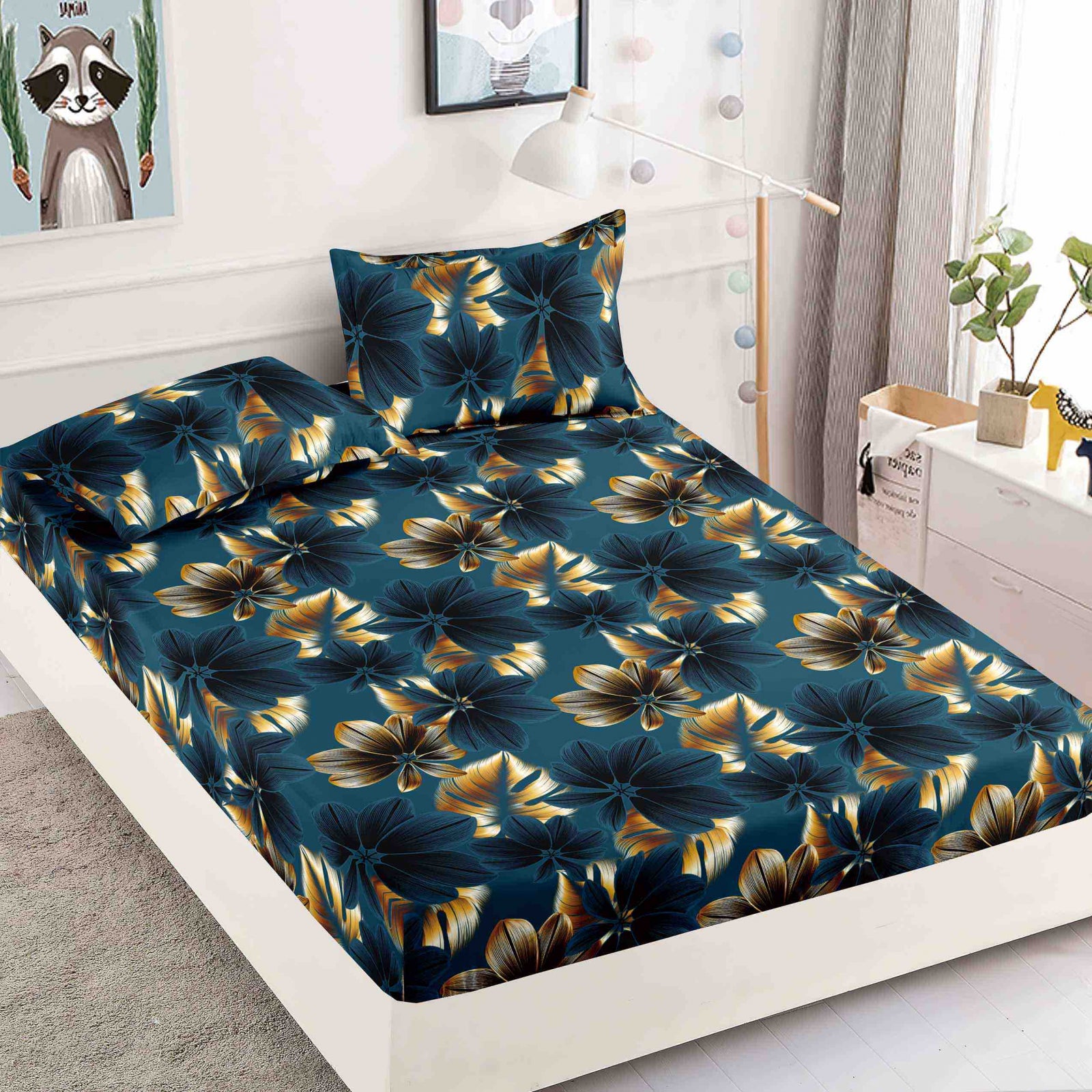 Husa de pat din Finet cu Elastic cu 2 fete de perna 180x200 , C872