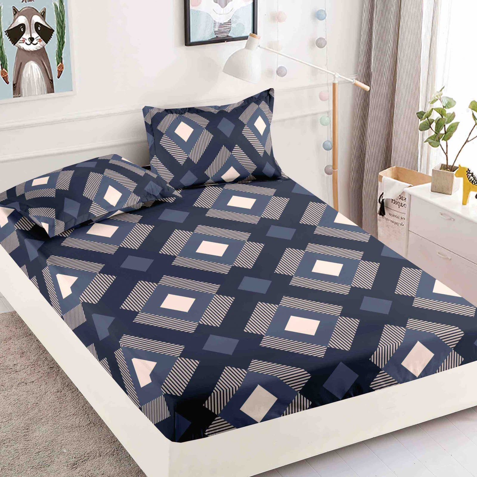 Husa de pat din Finet cu Elastic cu 2 fete de perna 180x200 , C891