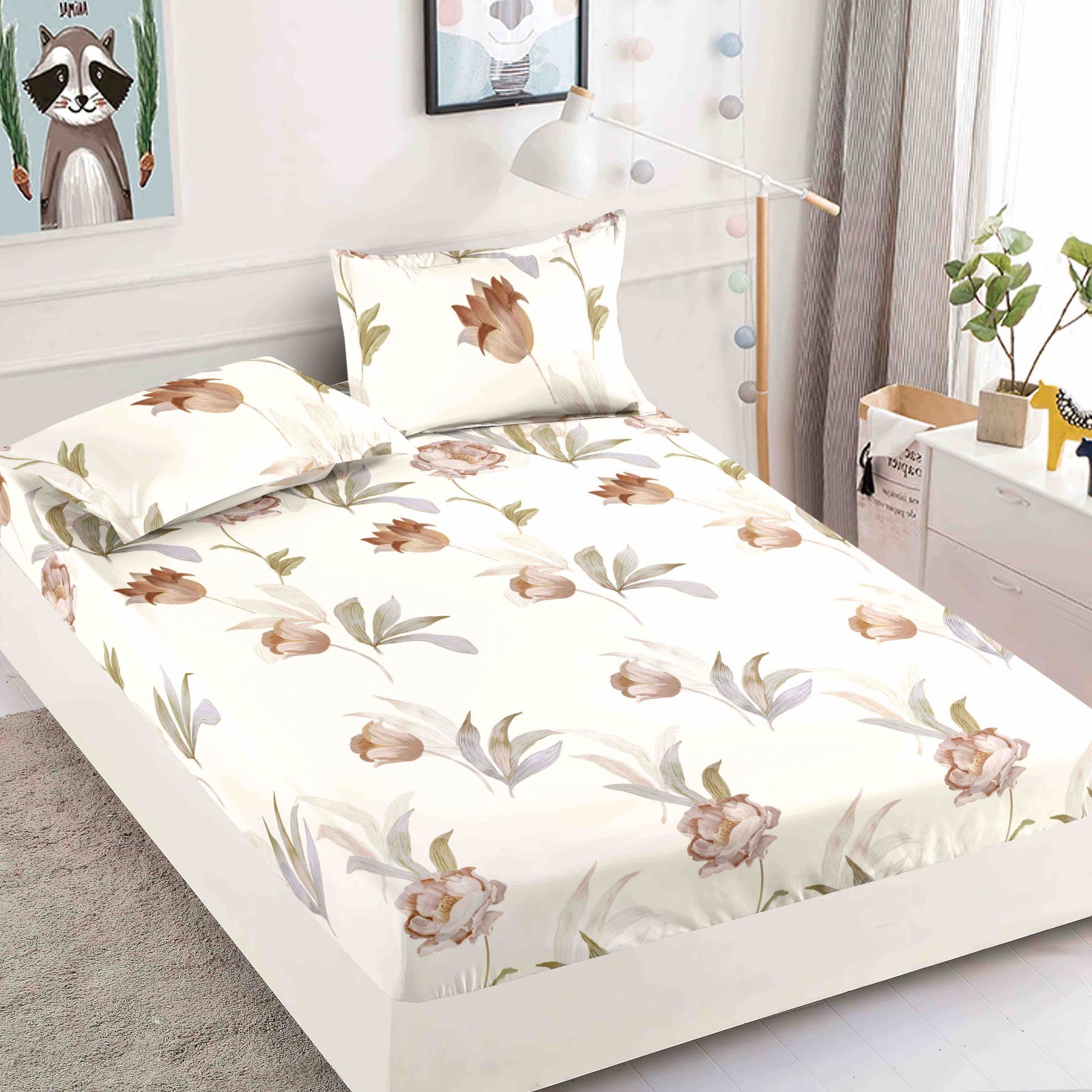 Husa de pat din Finet cu Elastic cu 2 fete de perna 180x200 , C905
