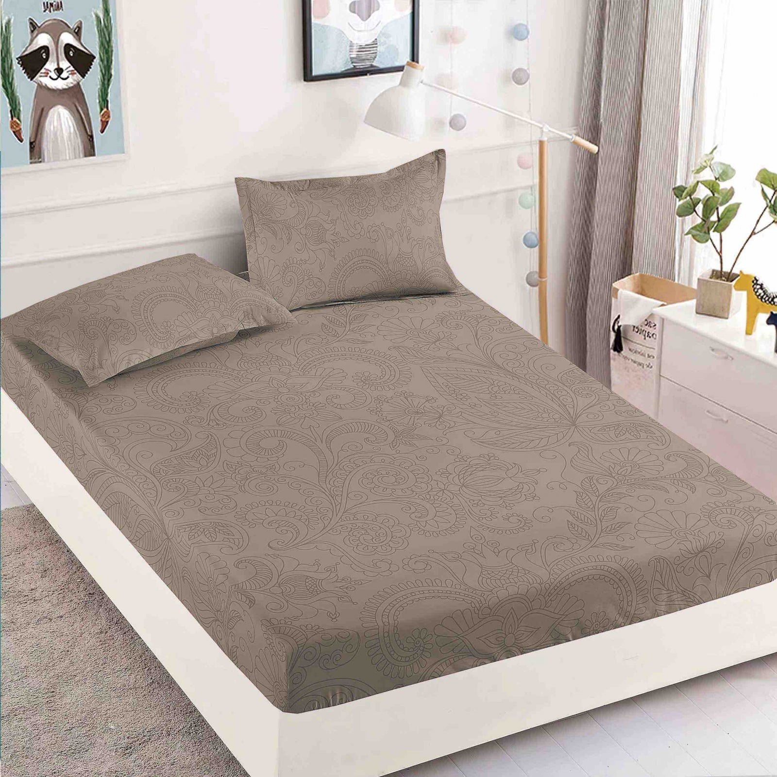 Husa de pat din Finet cu Elastic cu 2 fete de perna 180x200 , C908