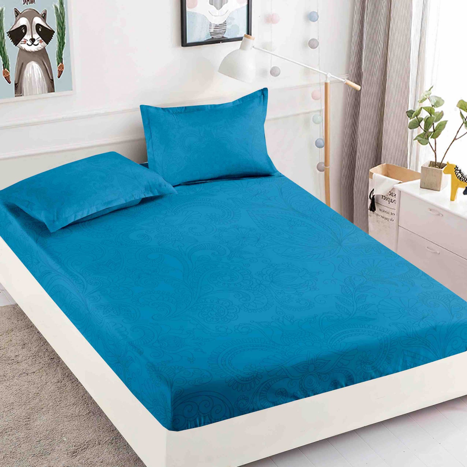 Husa de pat din Finet cu Elastic cu 2 fete de perna 180x200 , C947