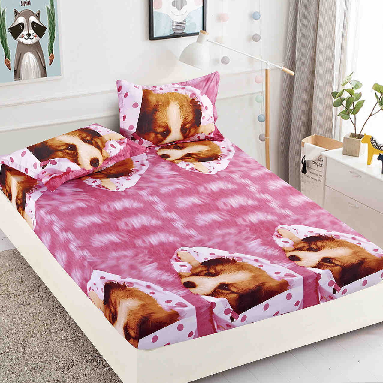 Husa de pat din Finet cu Elastic cu 2 fete de perna 180x200 , C953