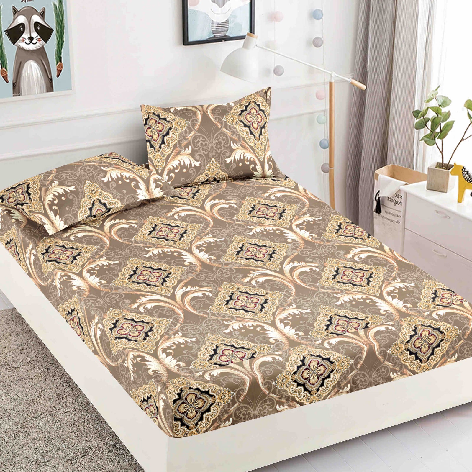 Husa de pat din Finet cu Elastic cu 2 fete de perna 180x200 , C955