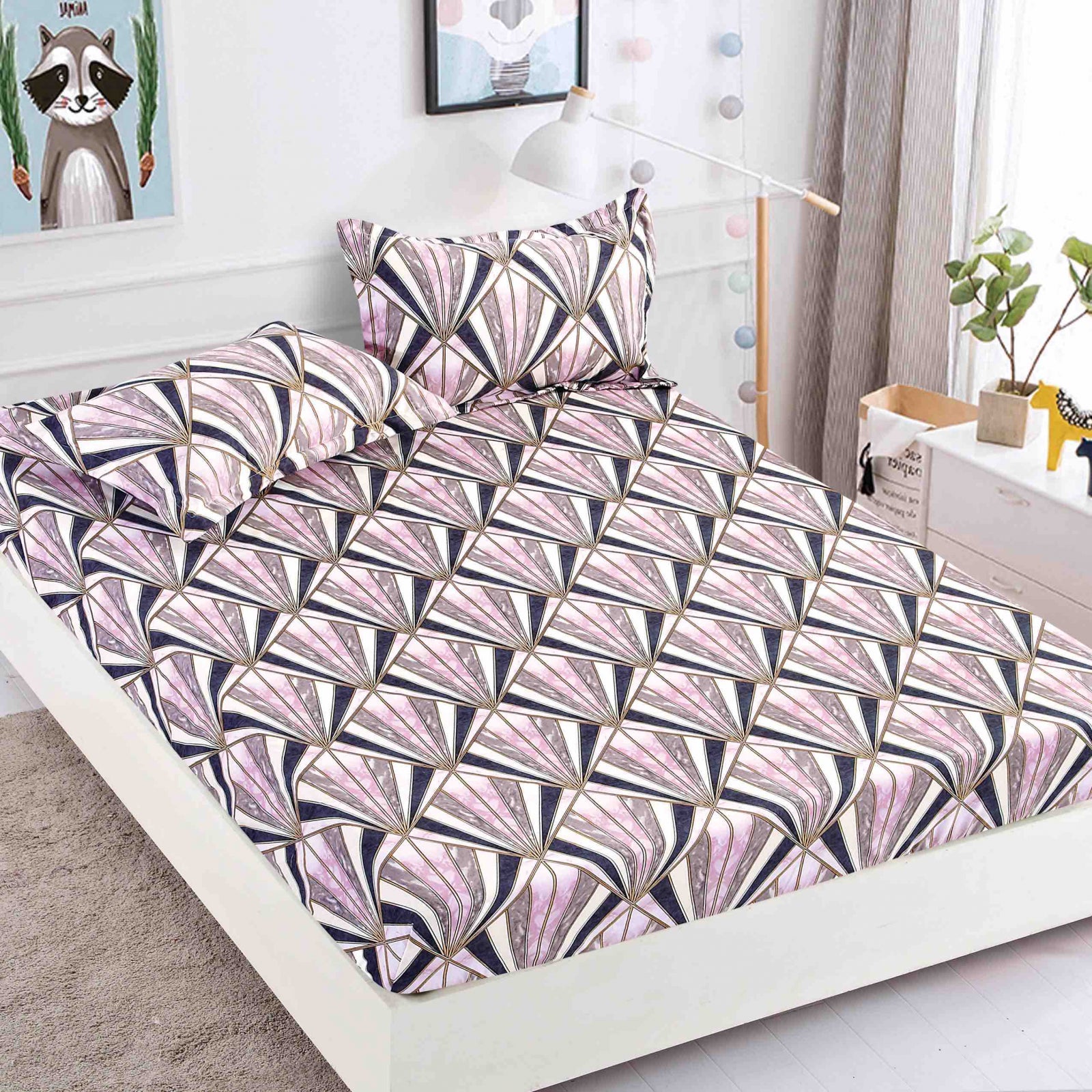 Husa de pat din Finet cu Elastic cu 2 fete de perna 180x200 , C959