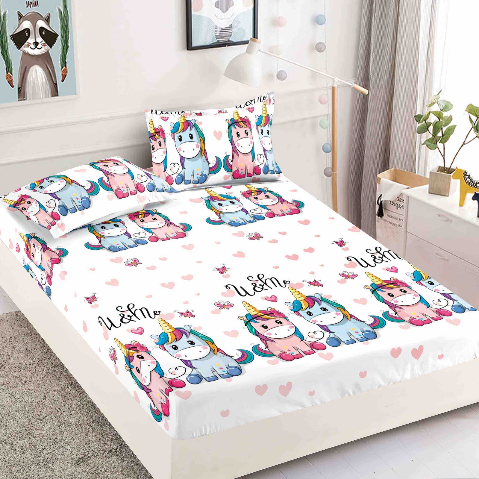 Husa de pat din Finet cu Elastic cu 2 fete de perna 90x200 , C999