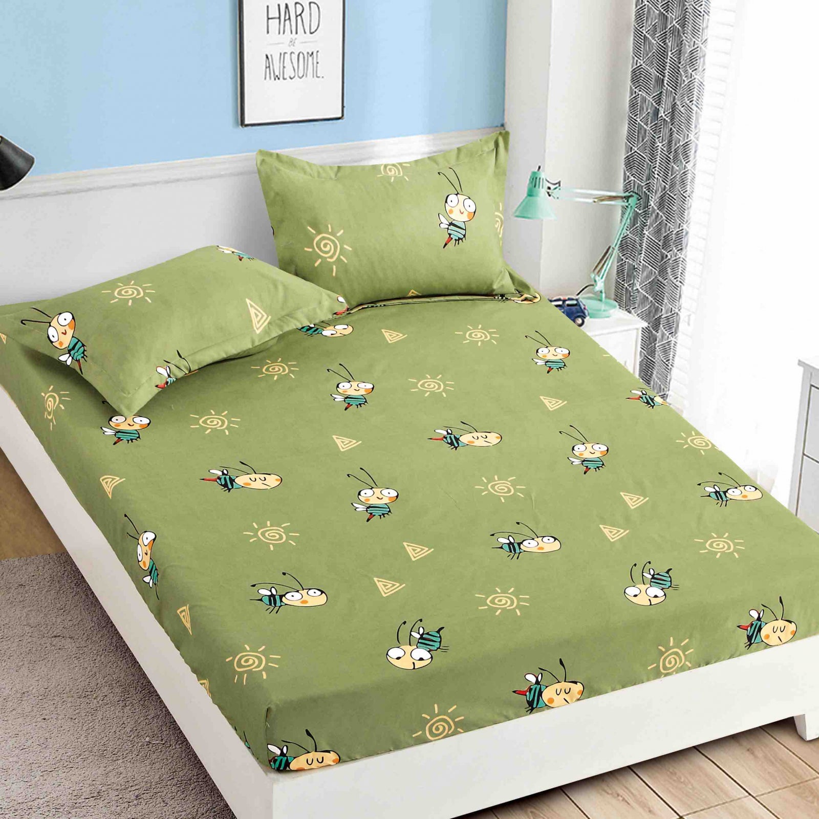 Husa de pat din Finet cu Elastic cu 2 fete de perna 90x200 , C980