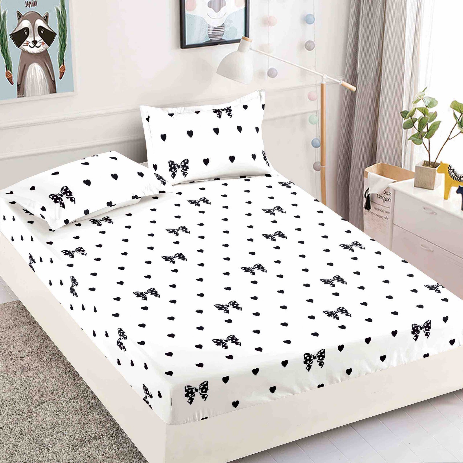 Husa de pat din Finet cu Elastic cu 2 fete de perna 90x200 , C989