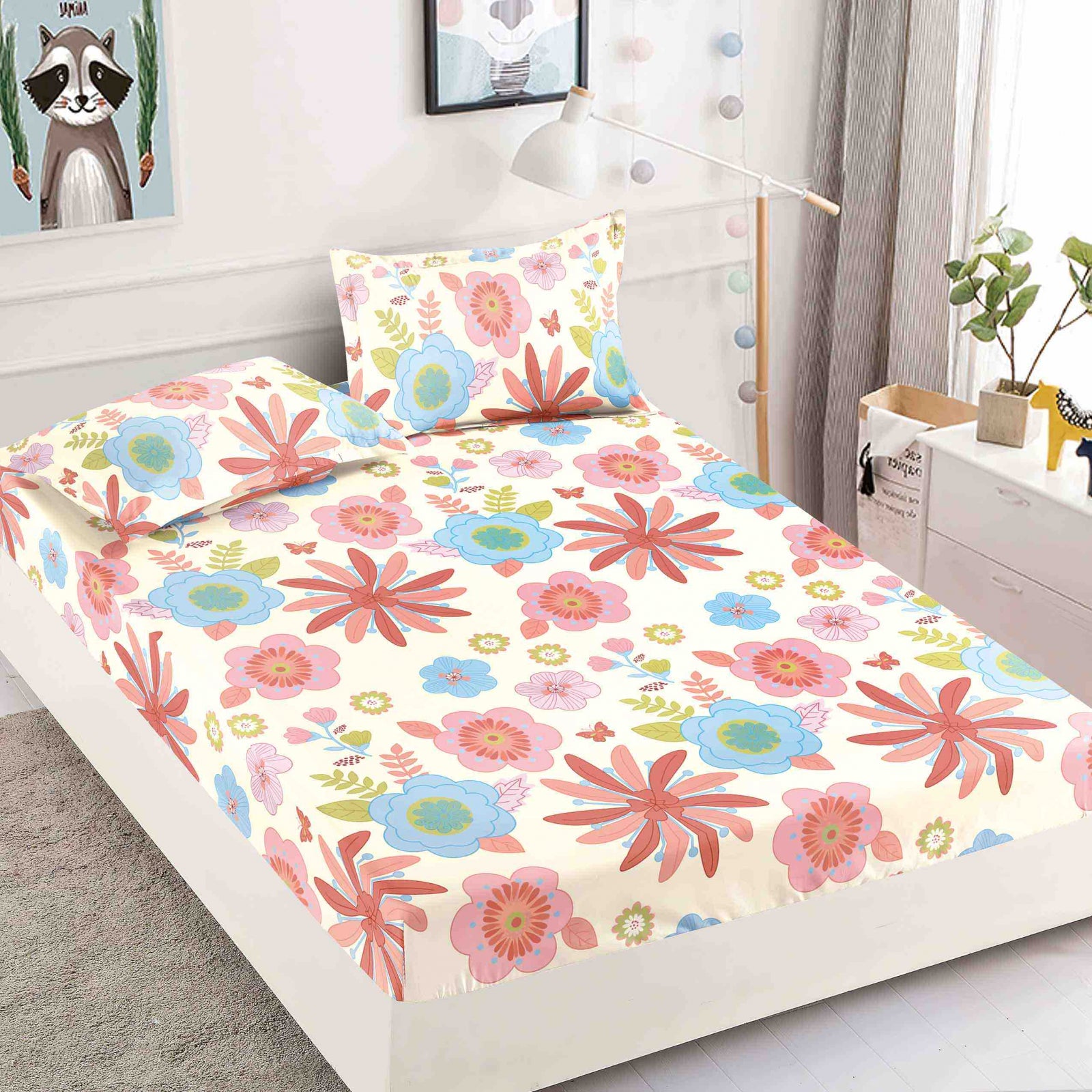 Husa de pat din Finet cu Elastic cu 2 fete de perna 90x200 , C990