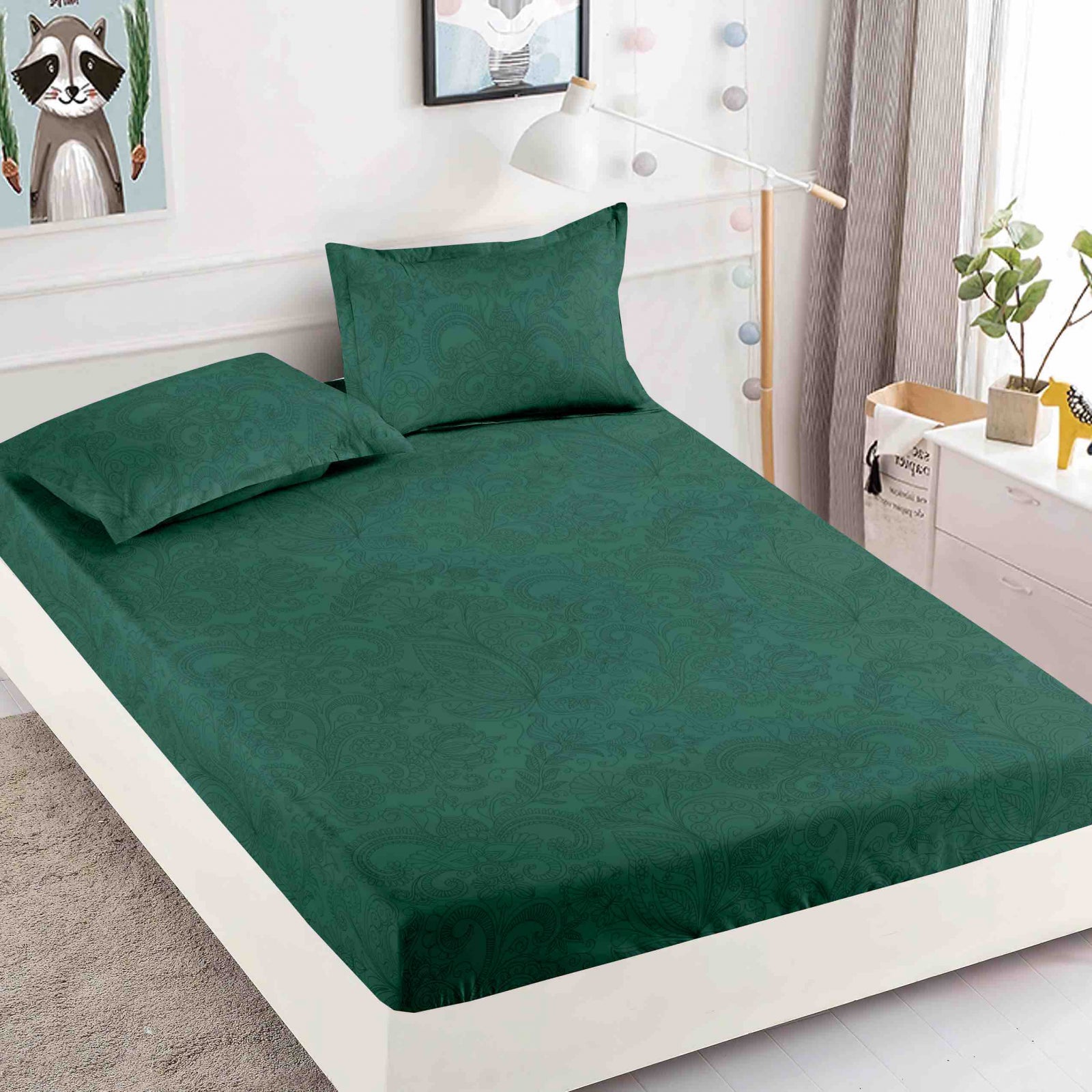 Husa de pat din Finet cu Elastic cu 2 fete de perna 90x200 ,  C993