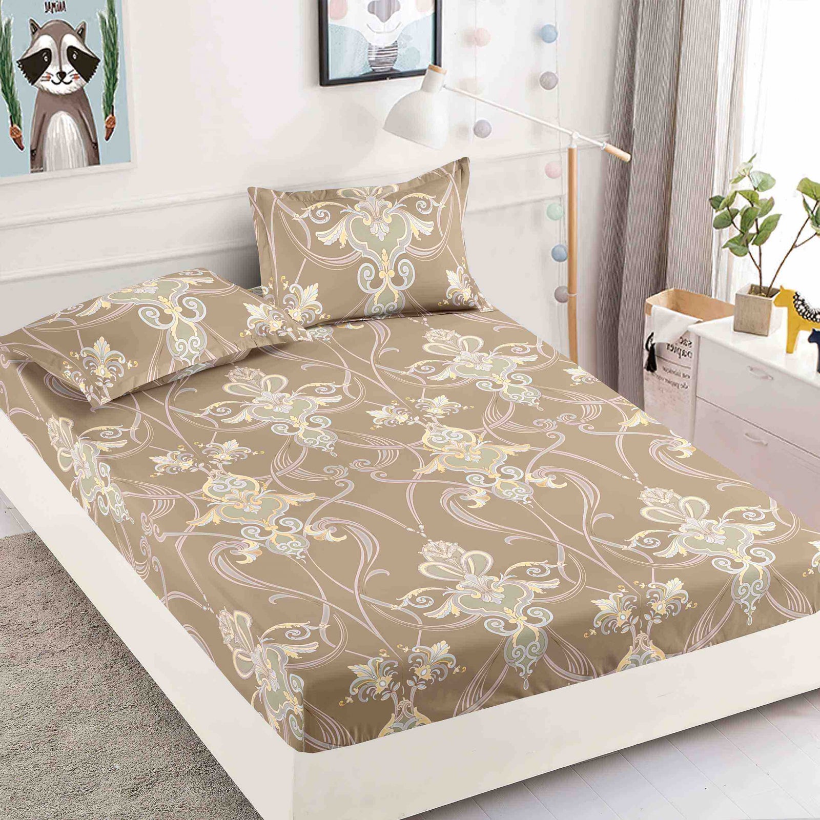 Husa de pat din Finet cu Elastic cu 2 fete de perna 90x200 , C996