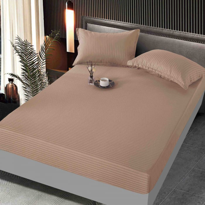 Husa de pat tip Damasc cu Elastic cu 2 fete de perna 160x200 cm Bej C1087