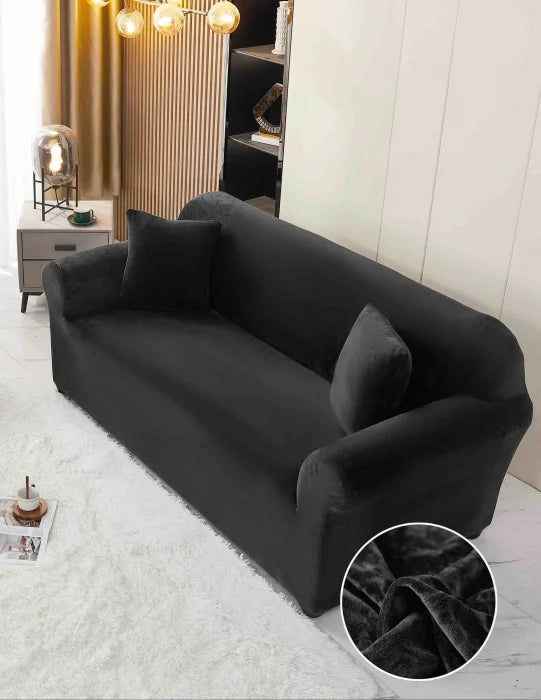 Husa Elastica Pentru Canapea din Catifea 2 Locuri - Negru C674