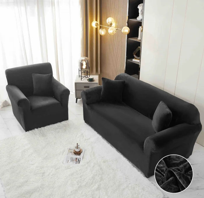 Husa Elastica Pentru Canapea din Catifea 3 Locuri - Negru C665
