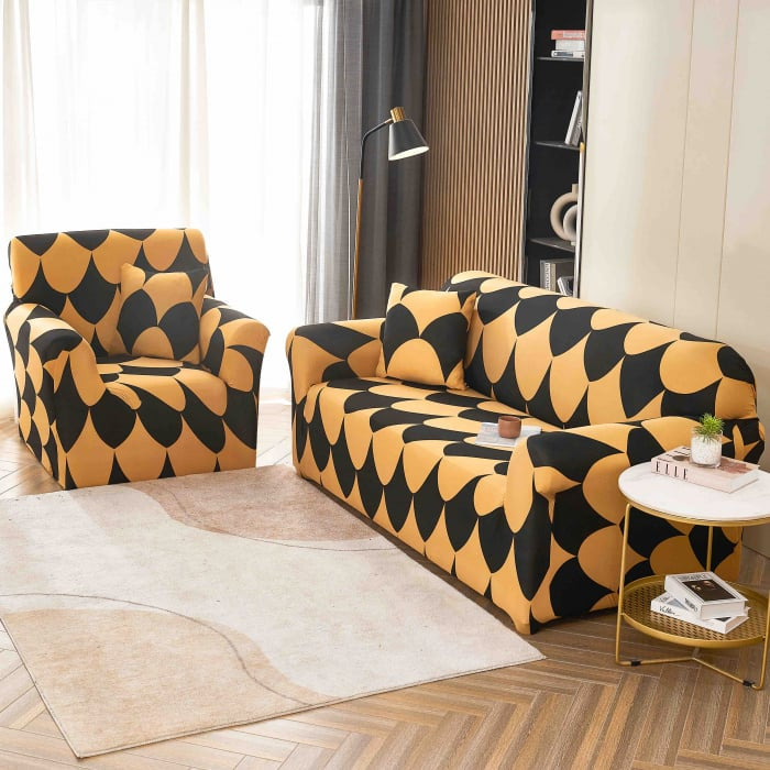Husa Elastica Pentru Canapea din Lycra 2 Locuri - Galben Negru  C746