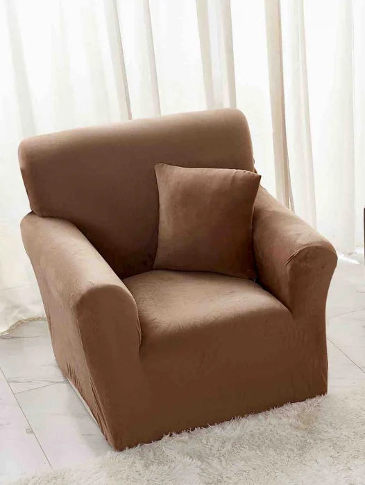 Husa Elastica Pentru Fotoliu din Catifea - Maro Inchis C658