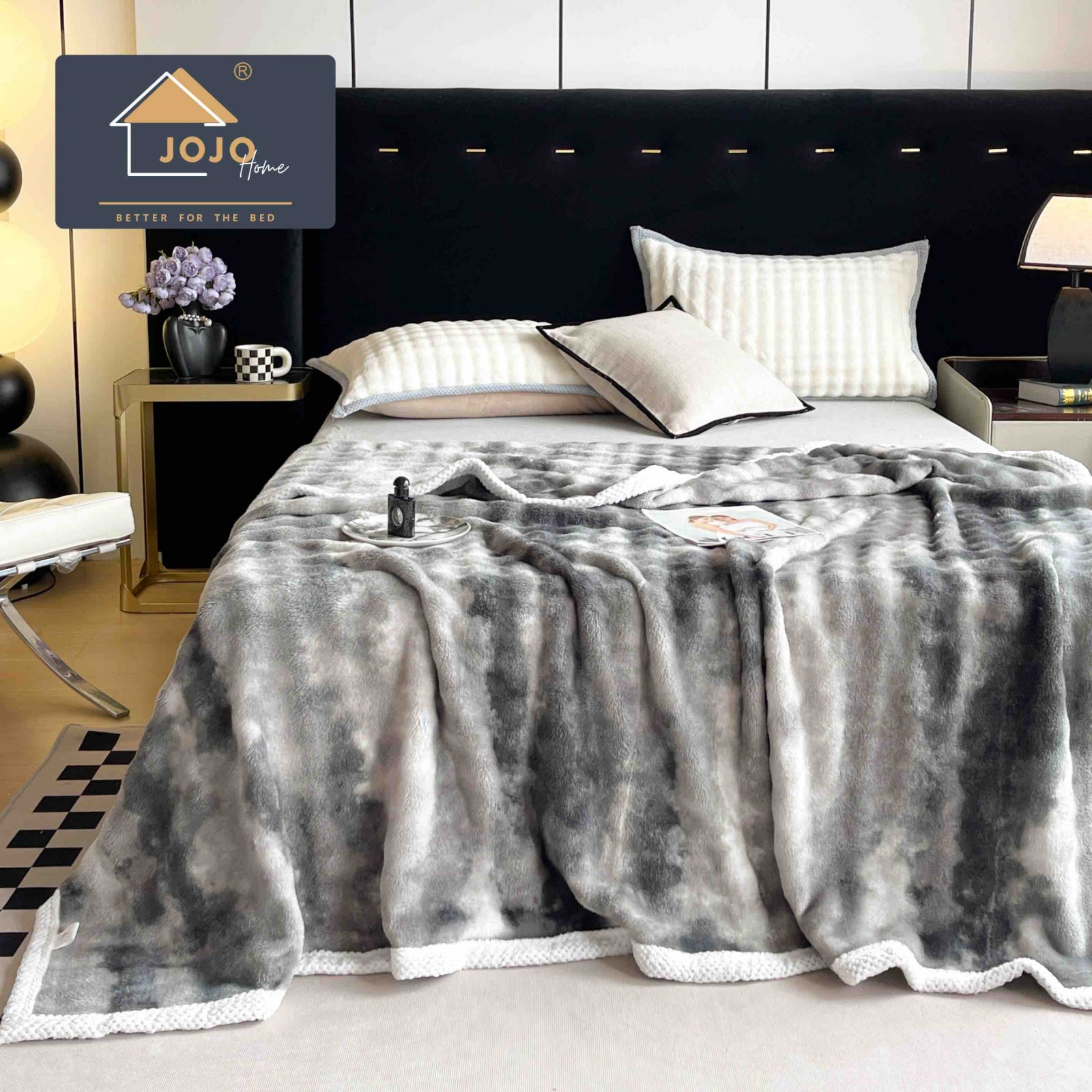 Jojo Home Patura Dubla cu Blanita, Model Plusat, Super Moale, Gri C604