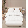 Lenjerie de Pat Premium , dou? persoane , 6 Piese ,Bumbac Finet , cearceaf de pat 180x200 cu ELASTIC, Pliuri Brodate , Alb C1096
