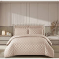 Lenjerie de Pat Damasc Premium Bej , 4 Piese, pentru 2 Persoane, cu Cearceaf Elastic 180x200 cm, Model P?tr??ele – C1486