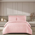Lenjerie de Pat Damasc Premium Roz, 4 Piese, pentru 2 Persoane, cu Cearceaf Elastic 180x200 cm, Model P?tr??ele – C1490