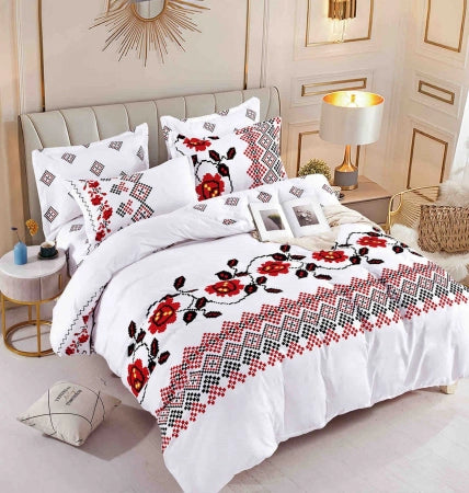 Lenjerie de pat dublu, 6 Piese cu Elastic, Bumbac Finet Jojo Home DH044