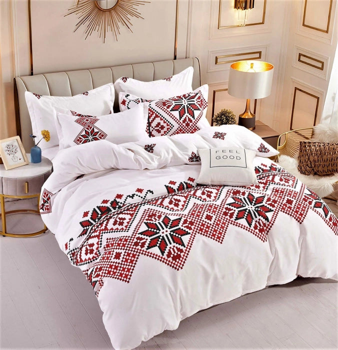 Lenjerie de pat dublu, 6 Piese cu Elastic, Bumbac Finet Jojo Home DH046