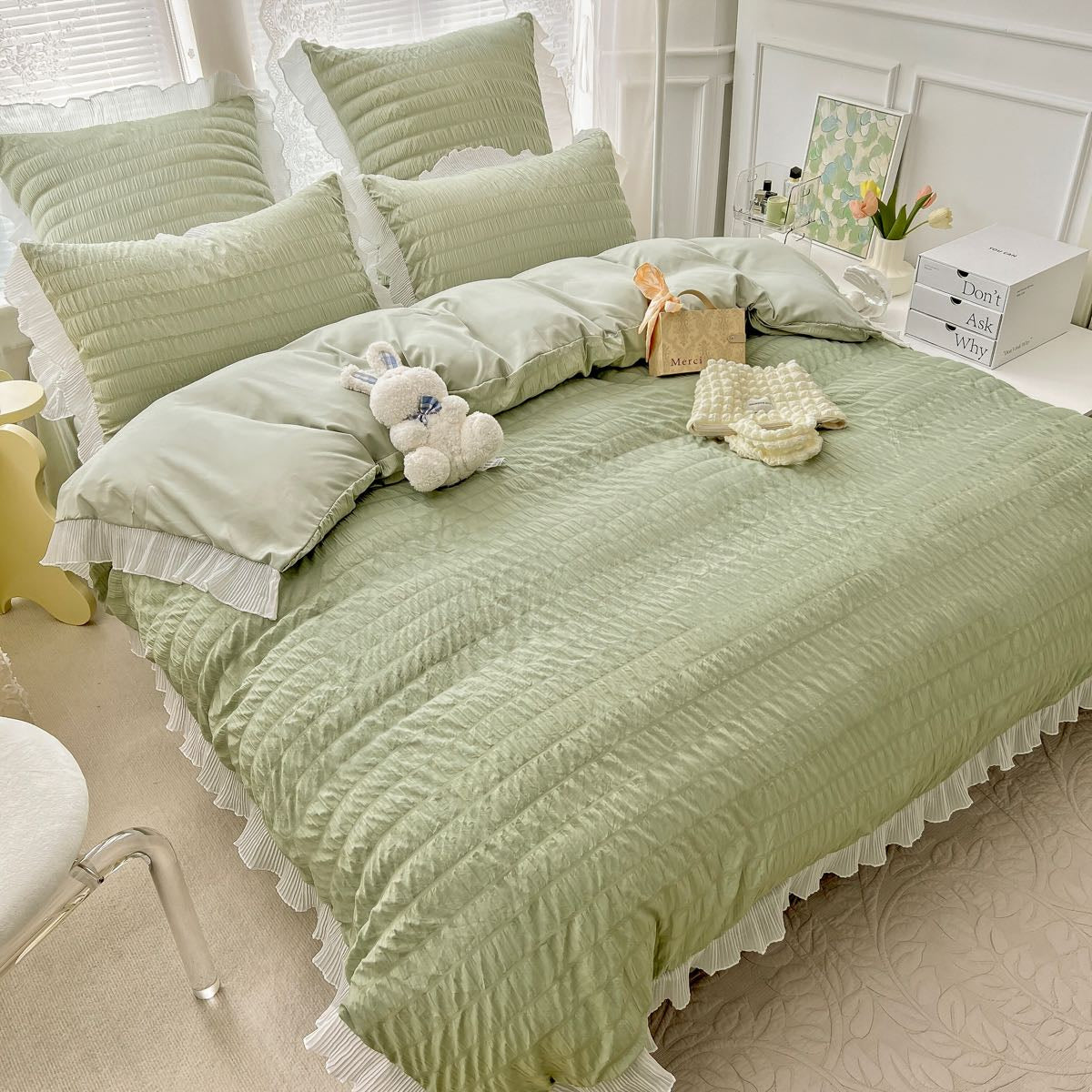Lenjerie de pat dublu, Bumbac Creponata, 6 piese, Jojo Home C313