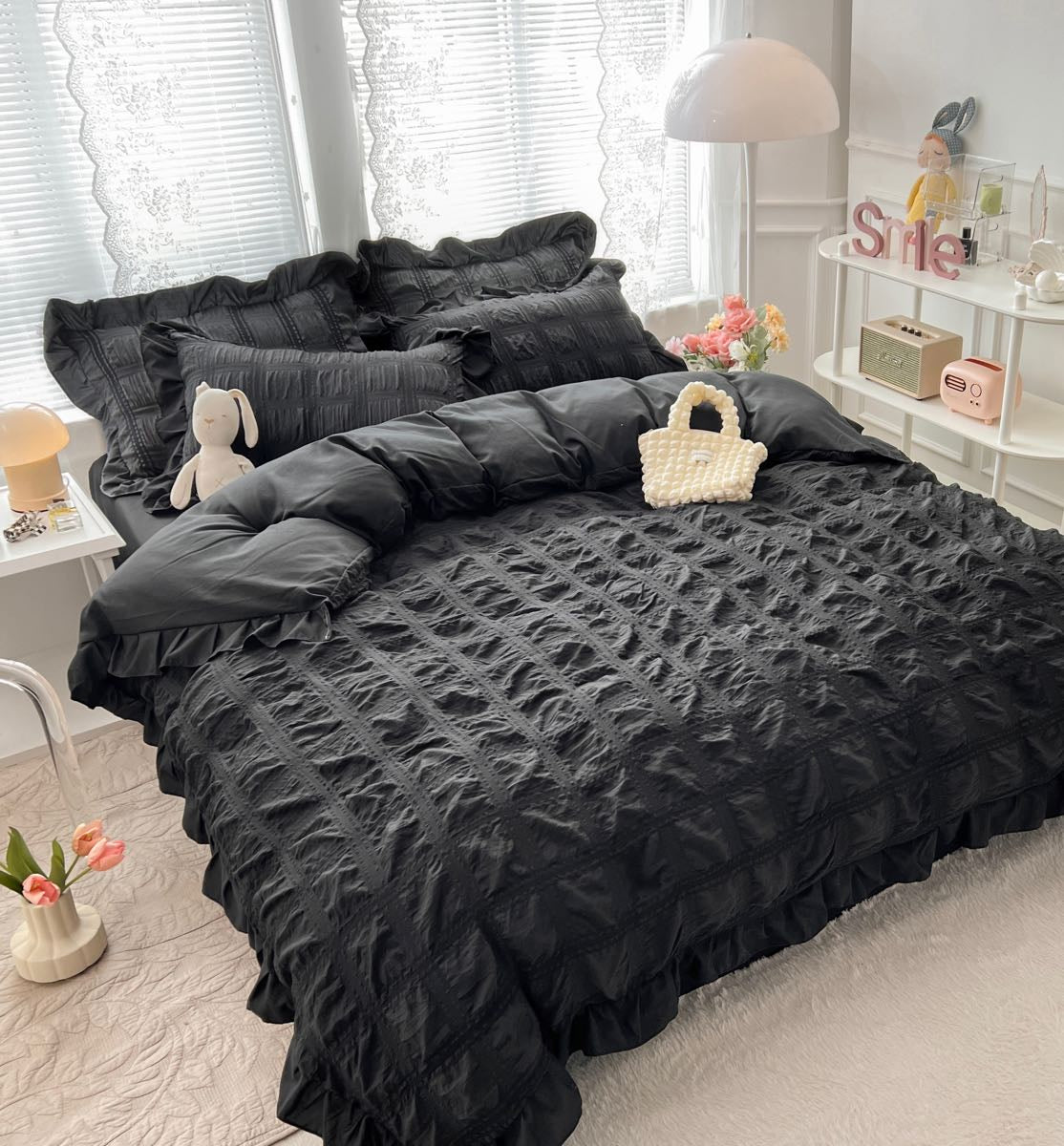 Lenjerie de pat dublu, Bumbac Creponata, 6 piese, Jojo Home C318