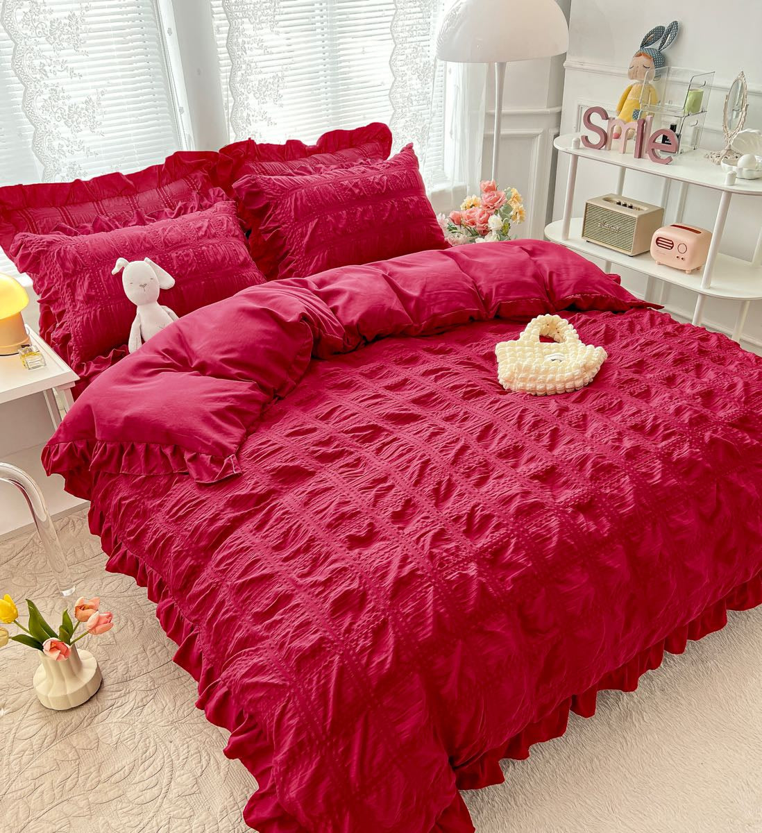 Lenjerie de pat dublu, Bumbac Creponata, 6 piese, Jojo Home C320