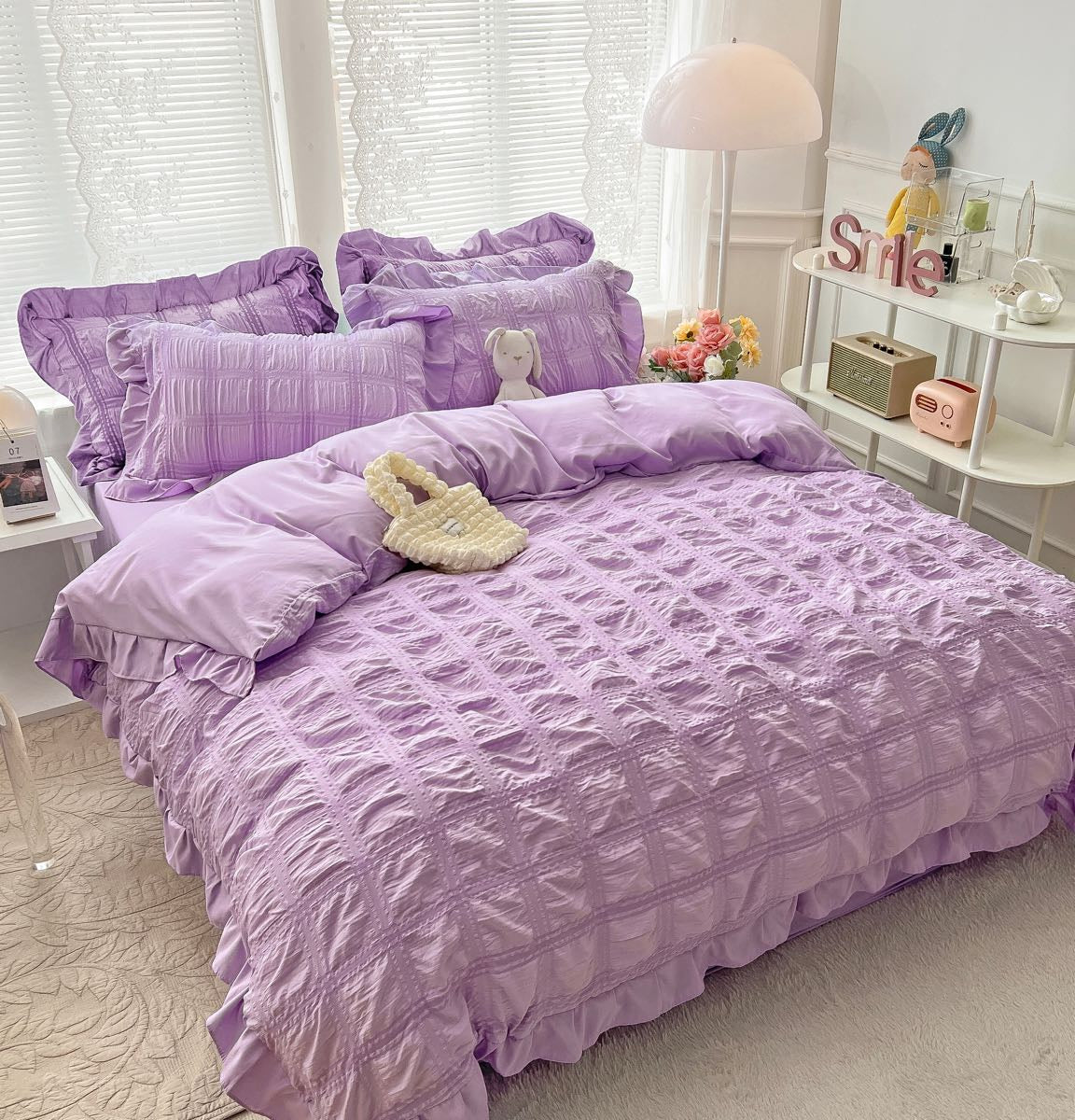 Lenjerie de pat dublu, Bumbac Creponata, 6 piese, Jojo Home C321