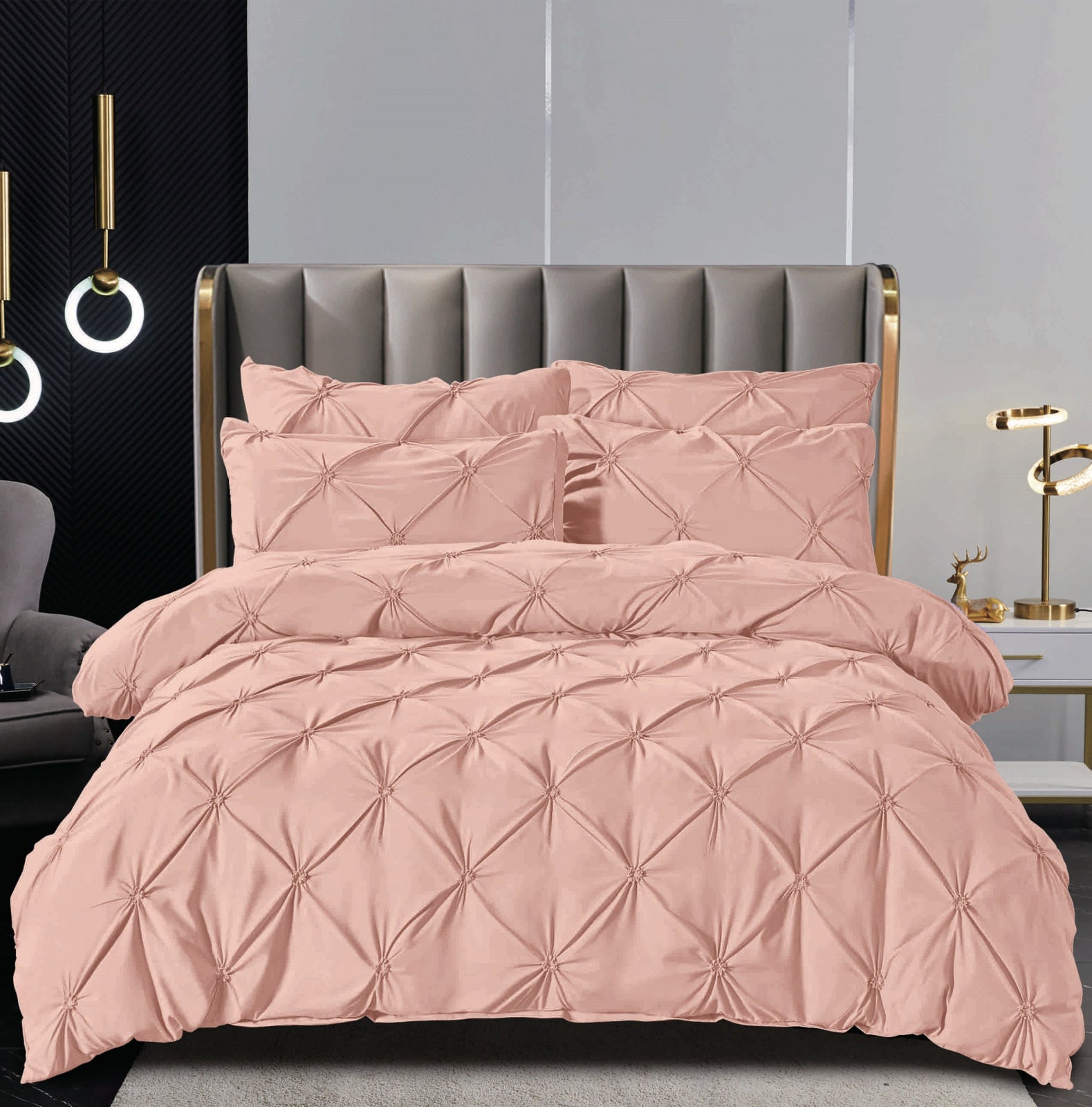 Lenjerie de pat dublu, Bumbac cu Pliuri, 6 piese, Jojo Home C330