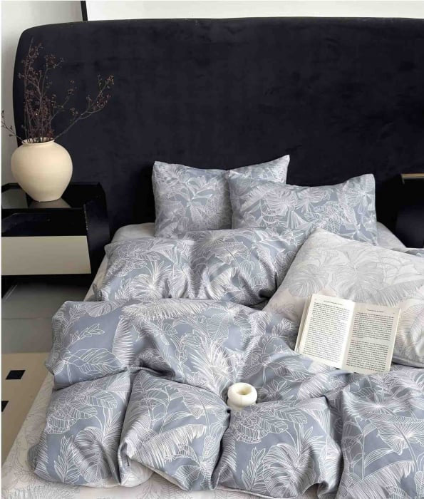 Lenjerie de pat dublu, Bumbac finet, 6 Piese, Bleu