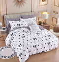 Lenjerie de pat dublu, Bumbac finet, 6 Piese, Jojo Home Alb Negru C202