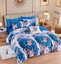 Lenjerie de pat dublu, Bumbac finet, 6 Piese, Jojo Home Albastru C222