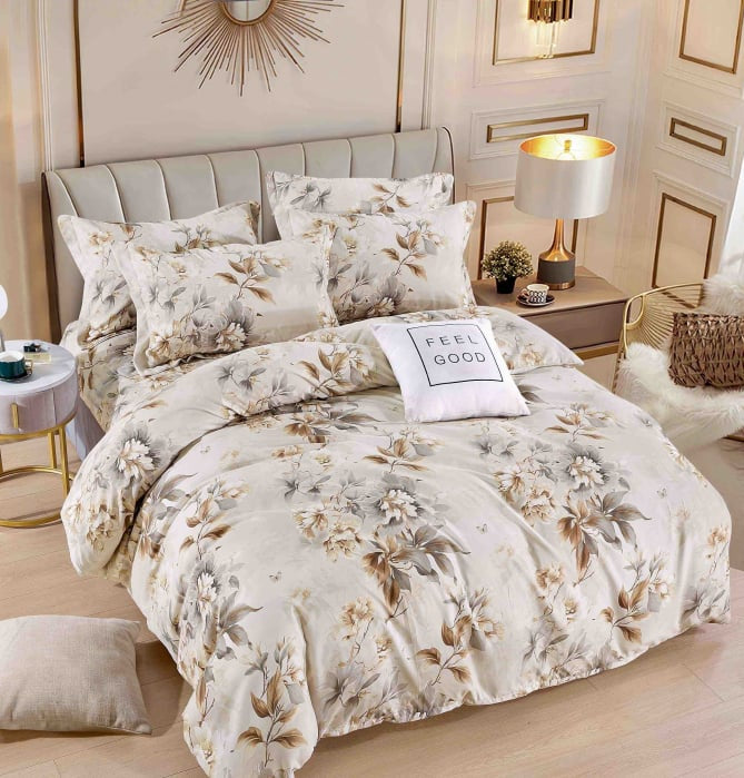 Lenjerie de pat dublu, Bumbac finet, 6 Piese, Jojo Home Crem C157