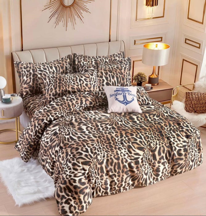 Lenjerie de pat dublu, Bumbac finet, 6 Piese, Jojo Home Leopard C116
