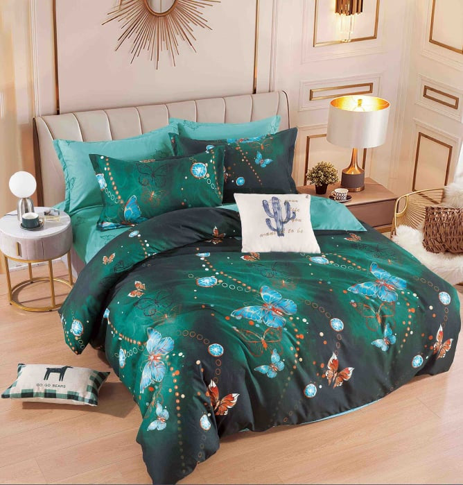 Lenjerie de pat dublu, Bumbac finet, 6 Piese, Jojo Home Verde