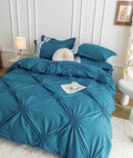 Lenjerie de Pat Dublu, Bumbac Finet, Inimi Brodate, Albastru, 6 piese Jojo C568