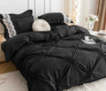 Lenjerie de Pat Dublu, Bumbac Finet, Inimi Brodate, Negru, 6 piese Jojo C570