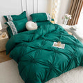 Lenjerie de Pat Dublu, Bumbac Finet, Inimi Brodate, Verde Smarald, 6 piese Jojo C566