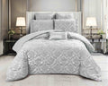 Lenjerie de Pat Dublu, Model Jacquard, 7 Piese, Cearceaf cu Elastic, Jojo Home C300