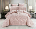 Lenjerie de Pat Dublu, Model Jacquard, 7 Piese, Cearceaf cu Elastic, Jojo Home C303